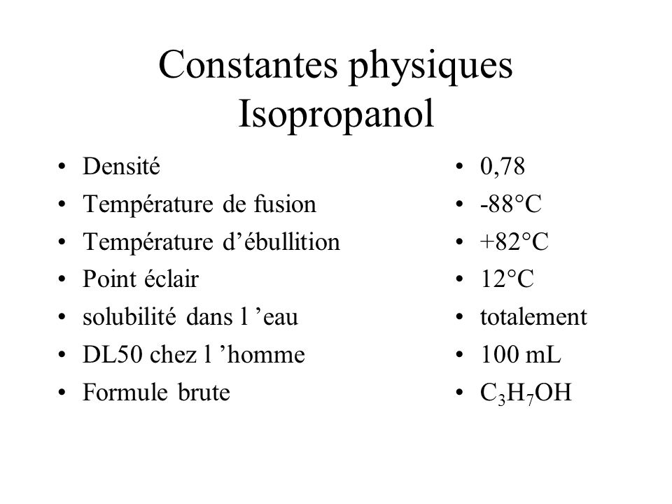 Constantes physiques Isopropanol