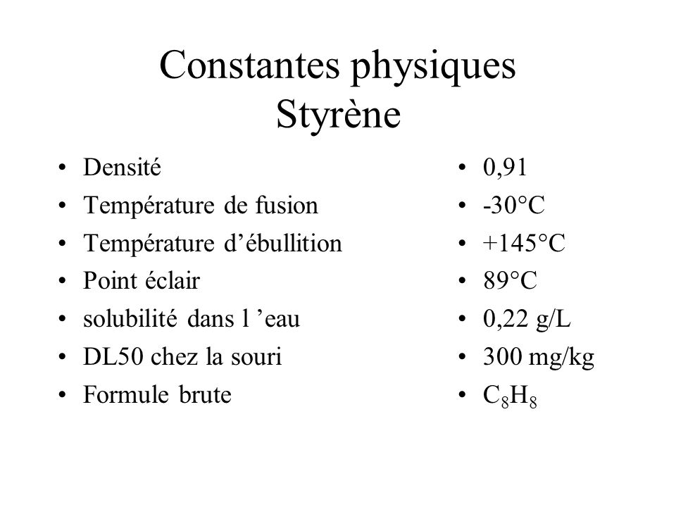 Constantes physiques Styrène