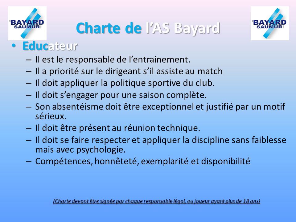 Charte de l’AS Bayard Educateur