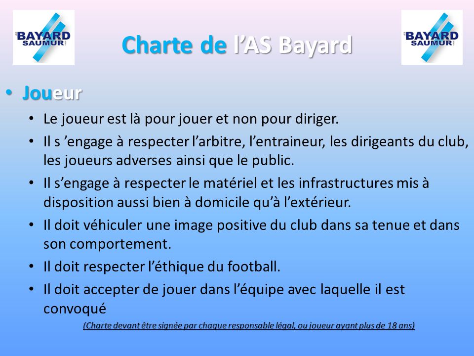 Charte de l’AS Bayard Joueur