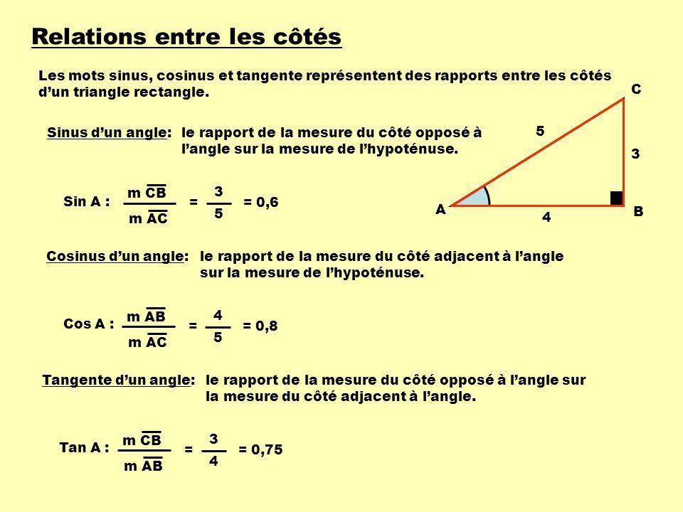 Relations Trigonométriques Dans Un Triangle Rectangle Cosinus Sinus Et ...