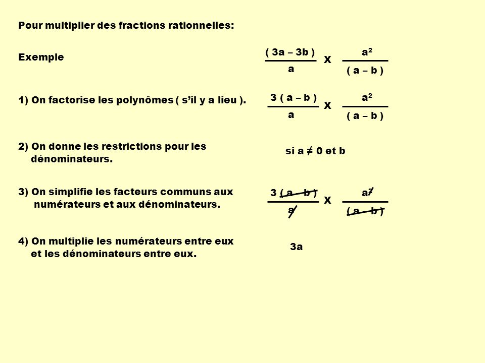 Pour multiplier des fractions rationnelles: