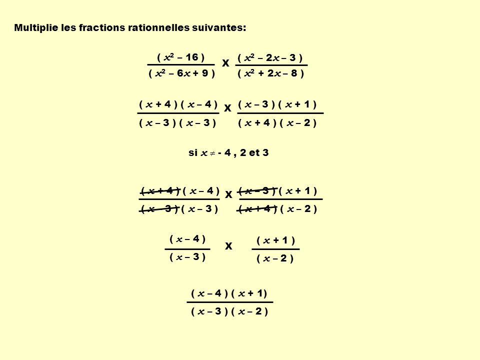 Multiplie les fractions rationnelles suivantes: