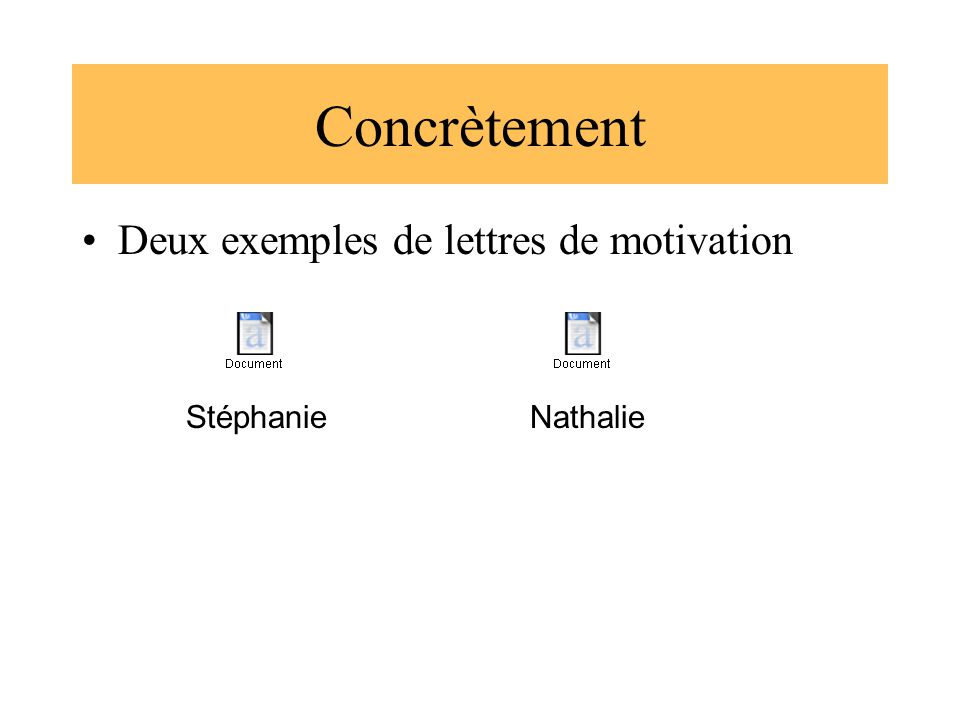 Concrètement Deux exemples de lettres de motivation Stéphanie Nathalie