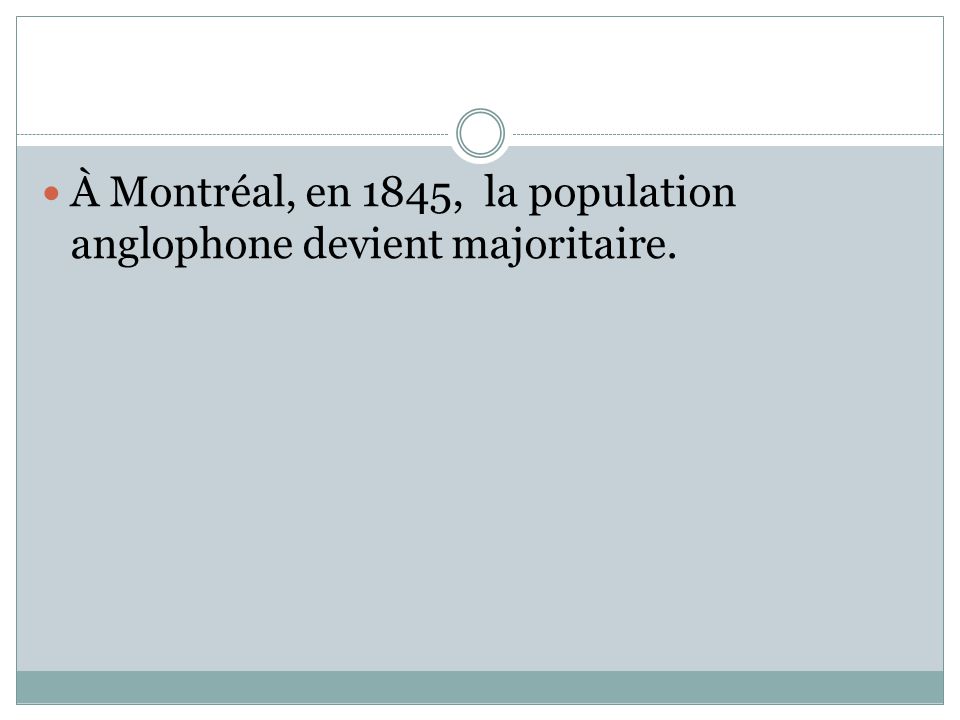 À Montréal, en 1845, la population anglophone devient majoritaire.