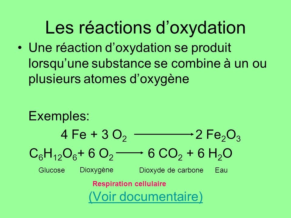 Les réactions d’oxydation