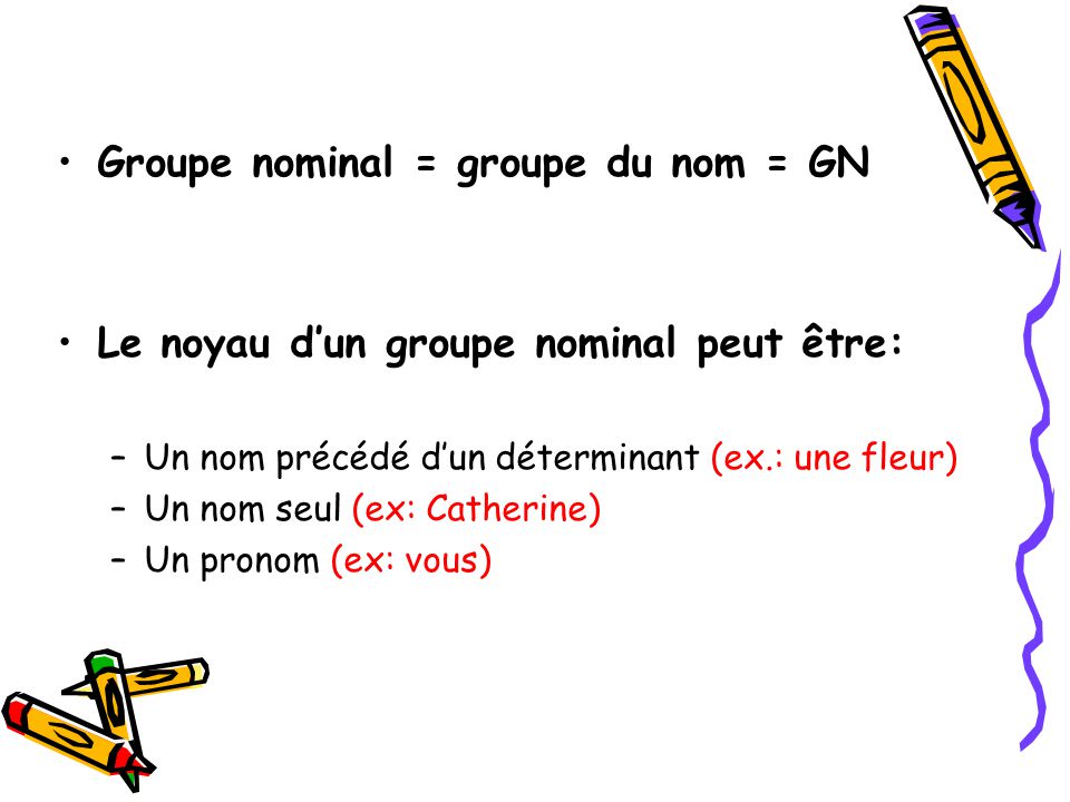 Groupe nominal = groupe du nom = GN