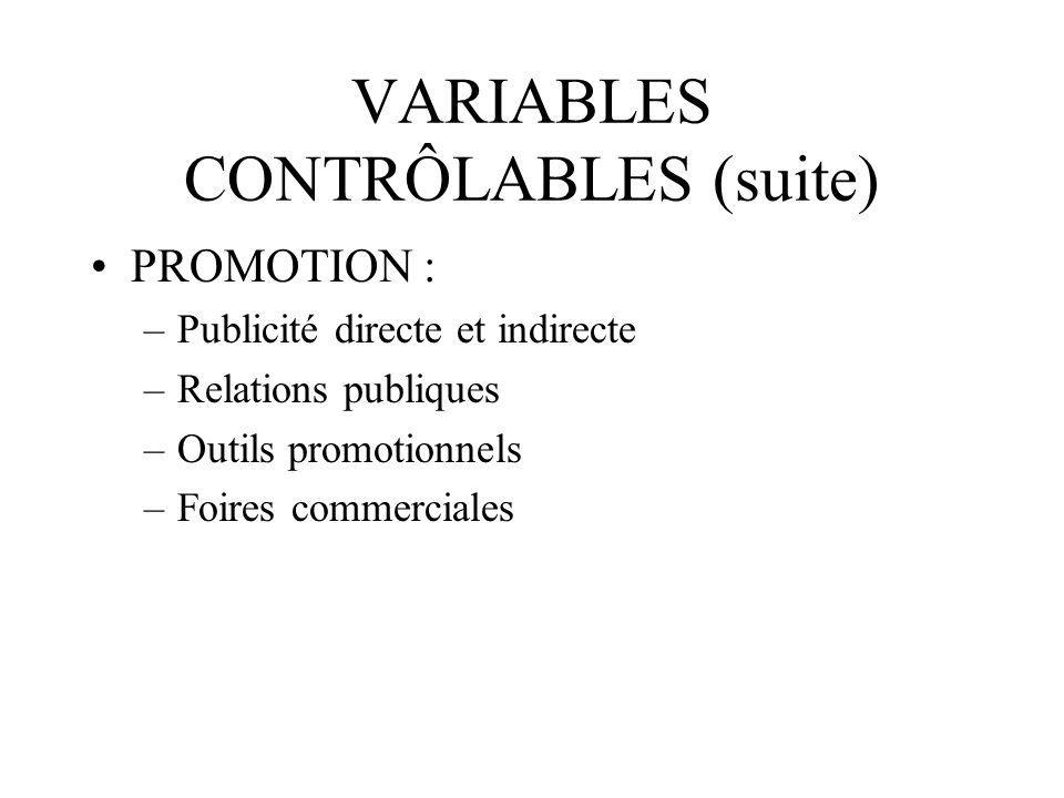 VARIABLES CONTRÔLABLES (suite)