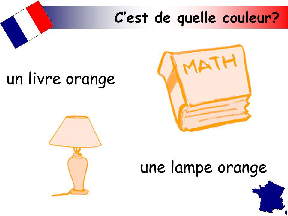 un livre orange une lampe orange C’est de quelle couleur