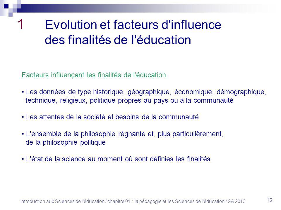 1 Evolution et facteurs d influence des finalités de l éducation