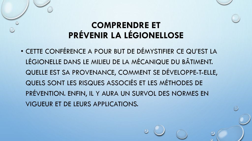 COMPRENDRE ET PRÉVENIR LA LÉGIONELLOSE - Ppt Télécharger