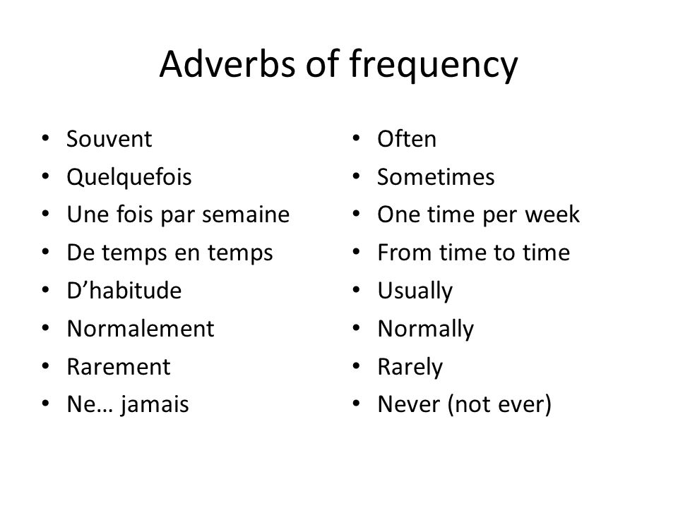 Adverbs of frequency Souvent Quelquefois Une fois par semaine