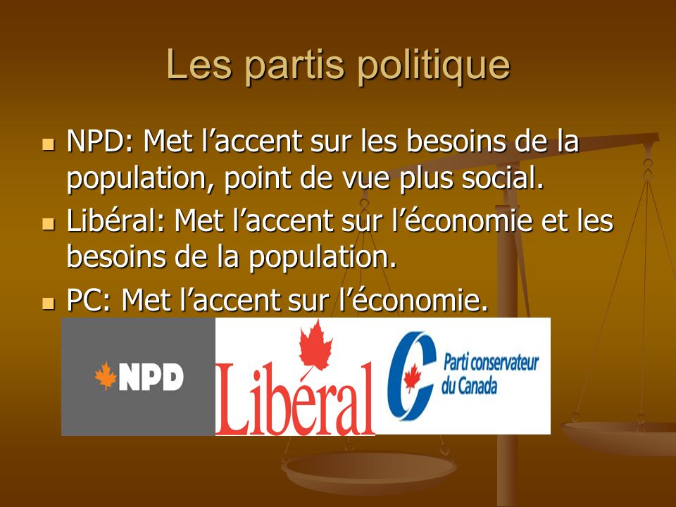 Les partis politique NPD: Met l’accent sur les besoins de la population, point de vue plus social.