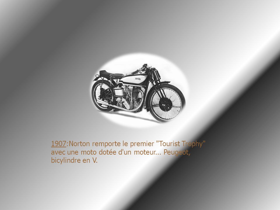 1907:Norton remporte le premier Tourist Trophy avec une moto dotée d un moteur...