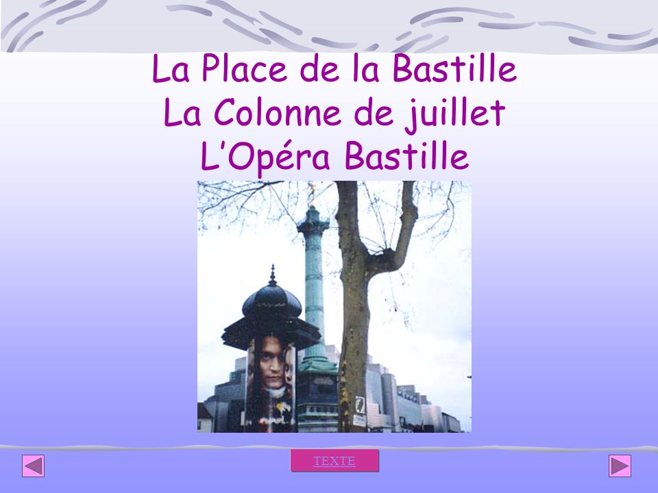La Place de la Bastille La Colonne de juillet L’Opéra Bastille