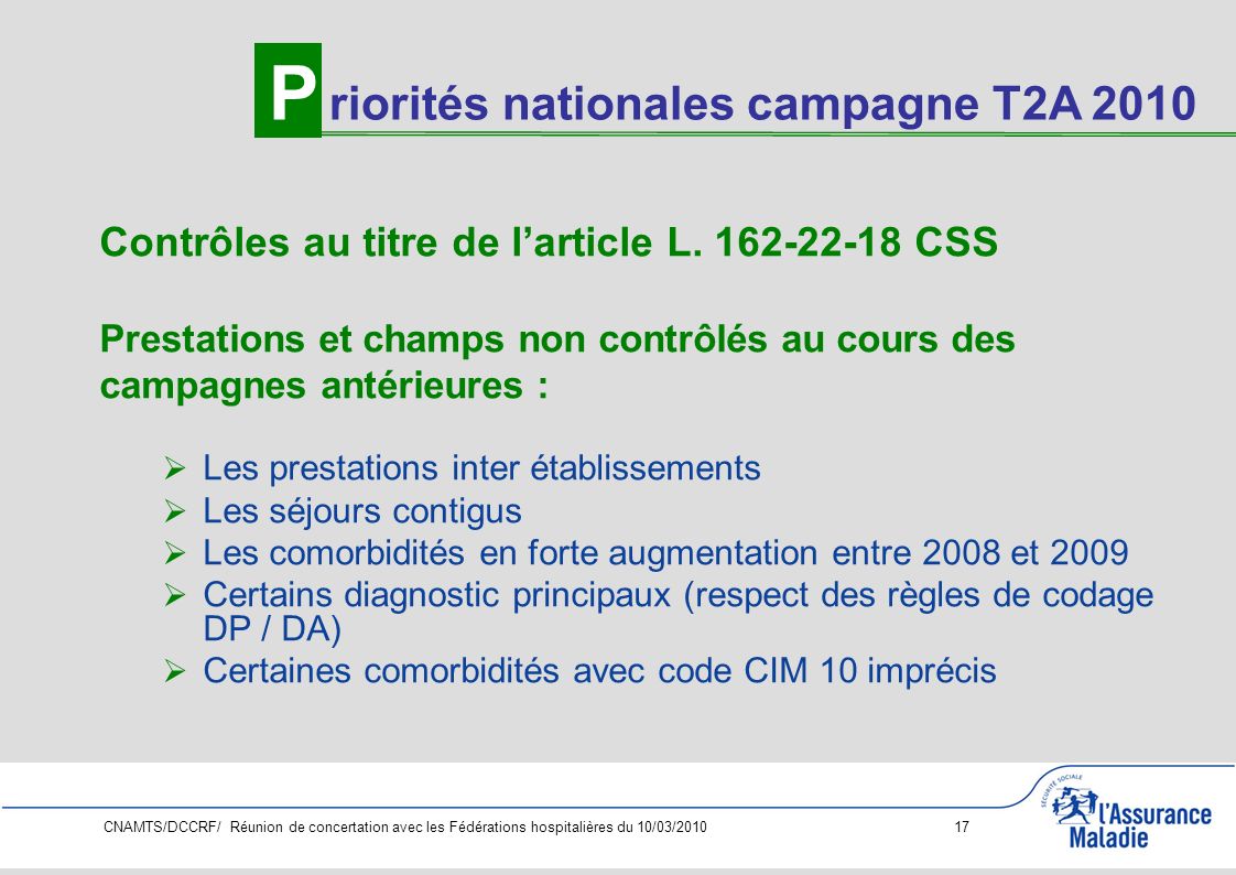 P riorités nationales campagne T2A 2010