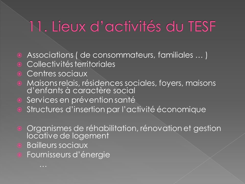 11. Lieux d’activités du TESF