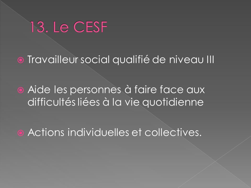 13. Le CESF Travailleur social qualifié de niveau III