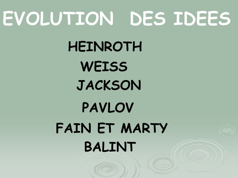 EVOLUTION DES IDEES HEINROTH WEISS JACKSON PAVLOV FAIN ET MARTY BALINT