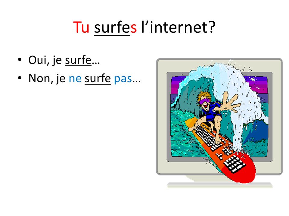 Tu surfes l’internet Oui, je surfe… Non, je ne surfe pas…