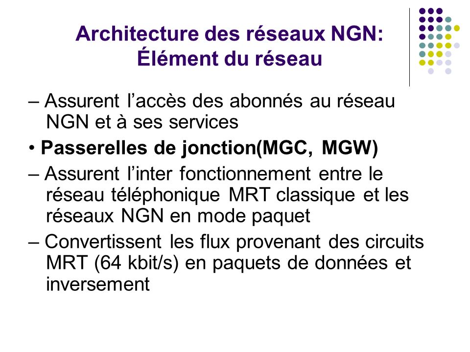 Architecture des réseaux NGN: Élément du réseau