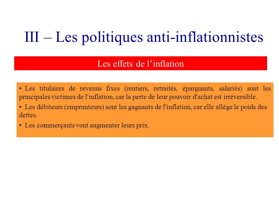III – Les politiques anti-inflationnistes