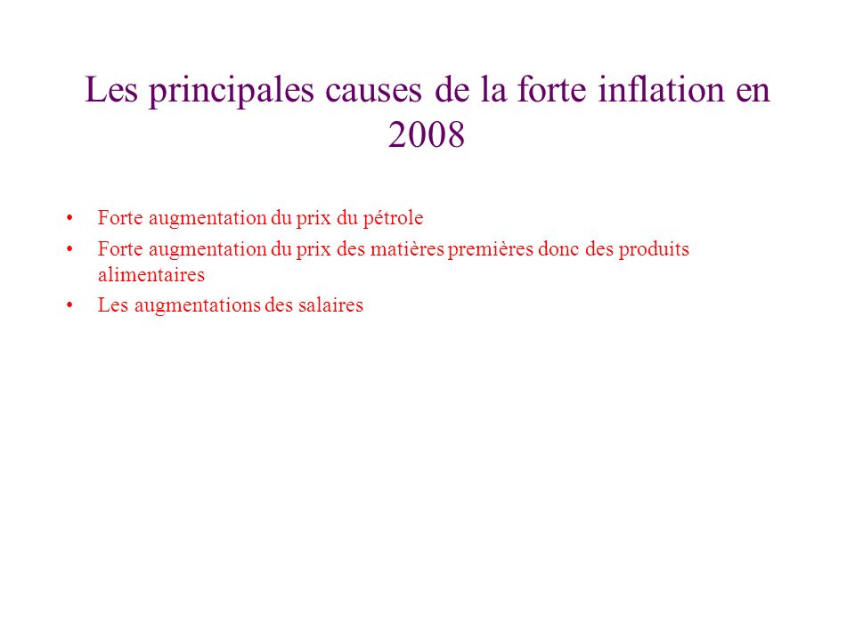 Les principales causes de la forte inflation en 2008