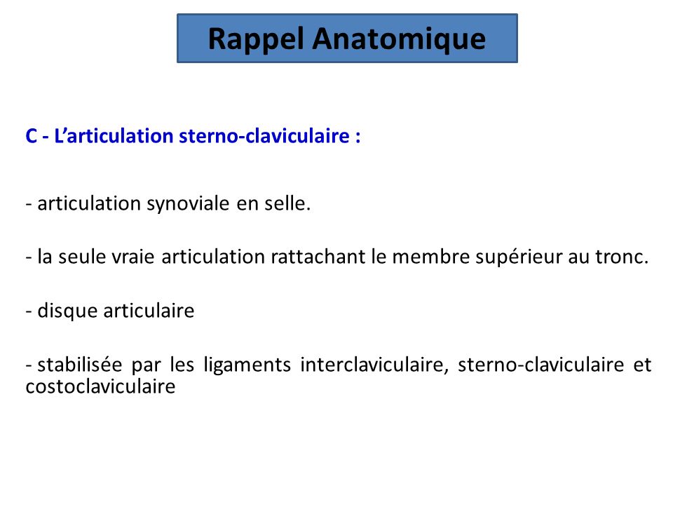 Rappel Anatomique C - L’articulation sterno-claviculaire :