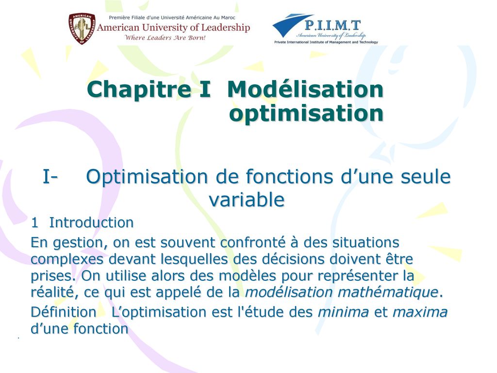 Chapitre I Modélisation Optimisation - Ppt Télécharger