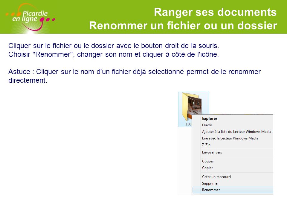 Ranger ses documents Renommer un fichier ou un dossier