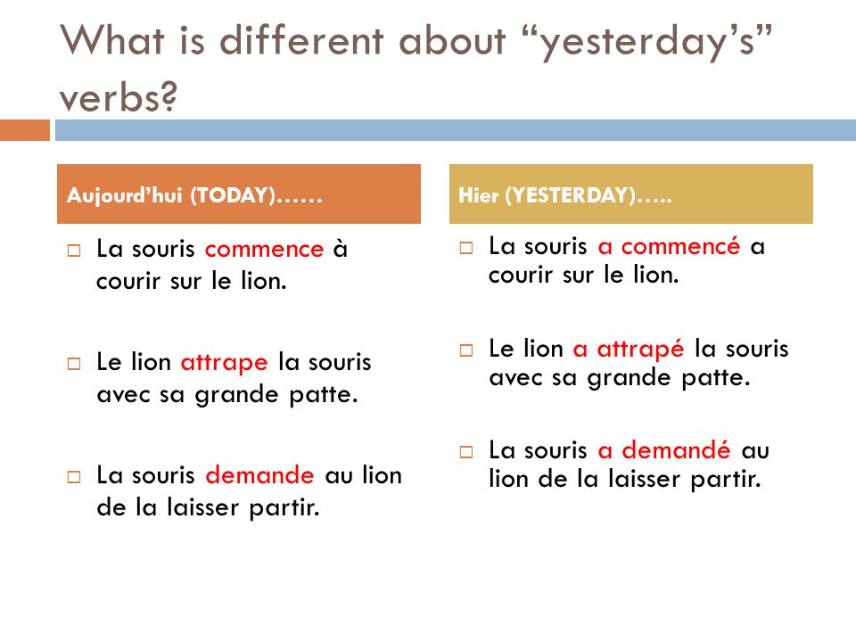 What is different about yesterday’s verbs
