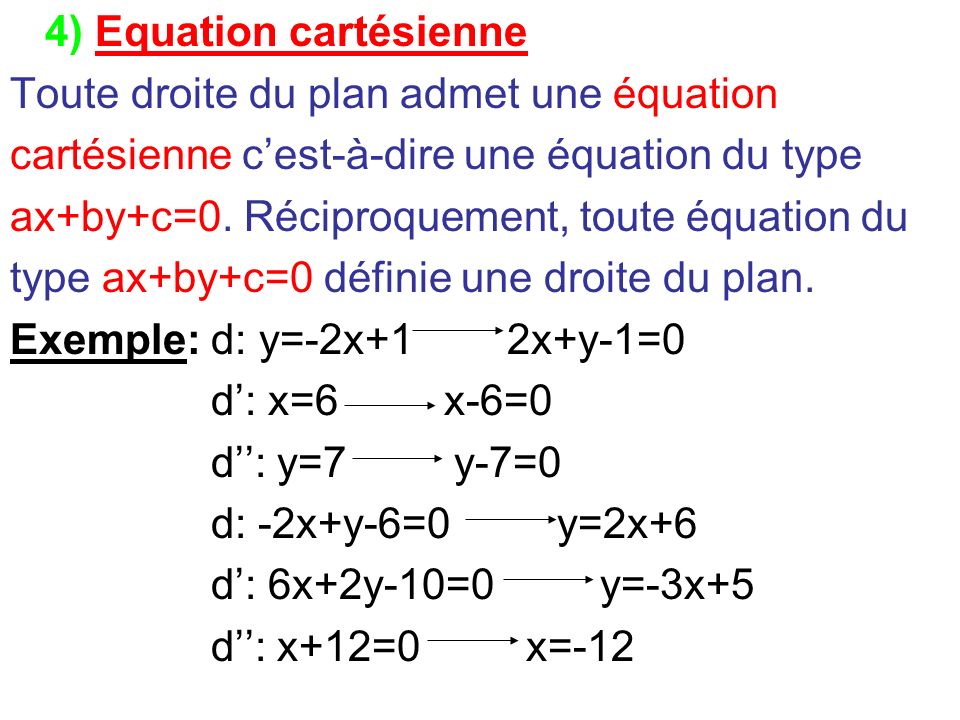 4) Equation cartésienne