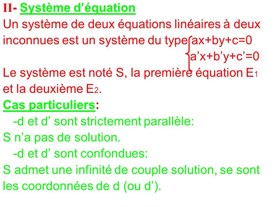 II- Système d’équation