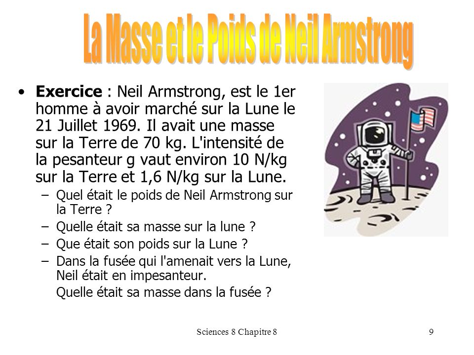 La Masse et le Poids de Neil Armstrong