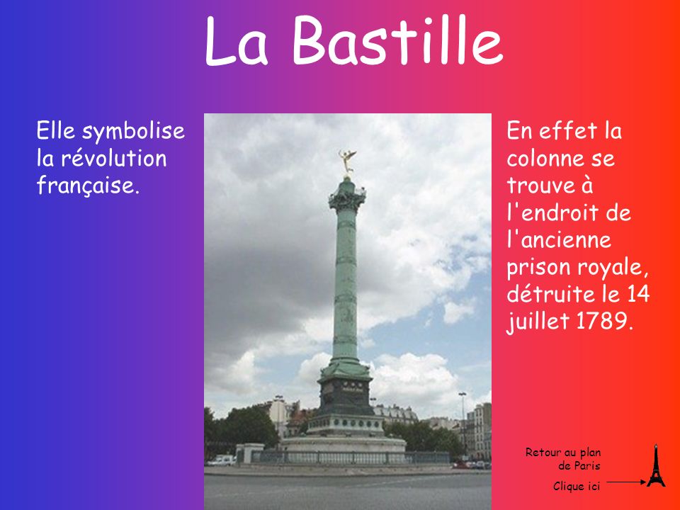 La Bastille Elle symbolise la révolution française.