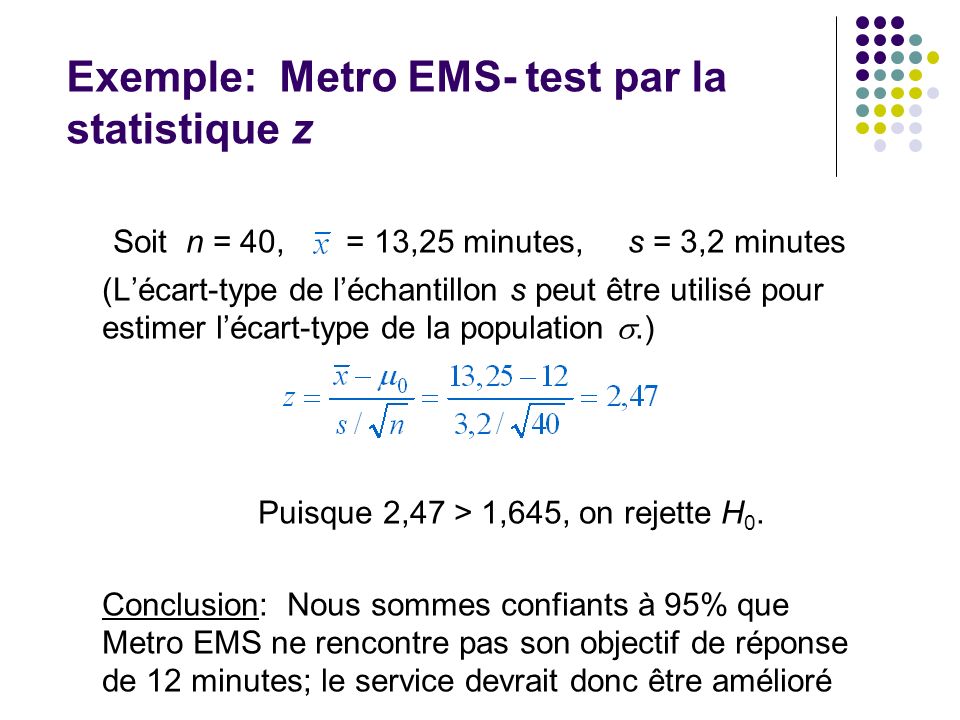 Exemple: Metro EMS- test par la statistique z