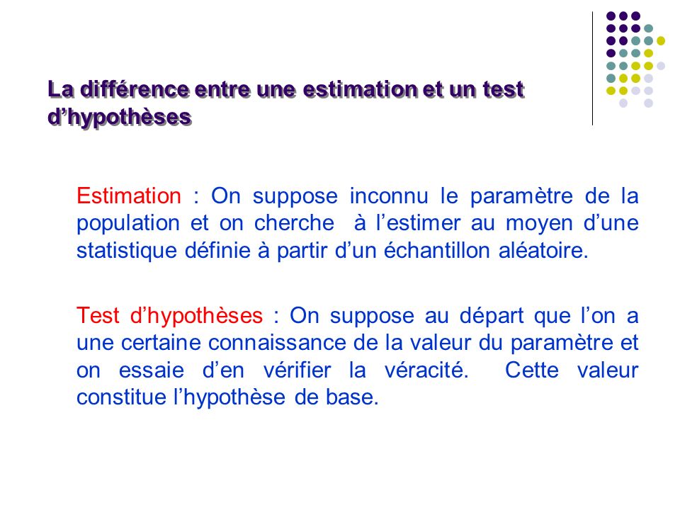 La différence entre une estimation et un test d’hypothèses