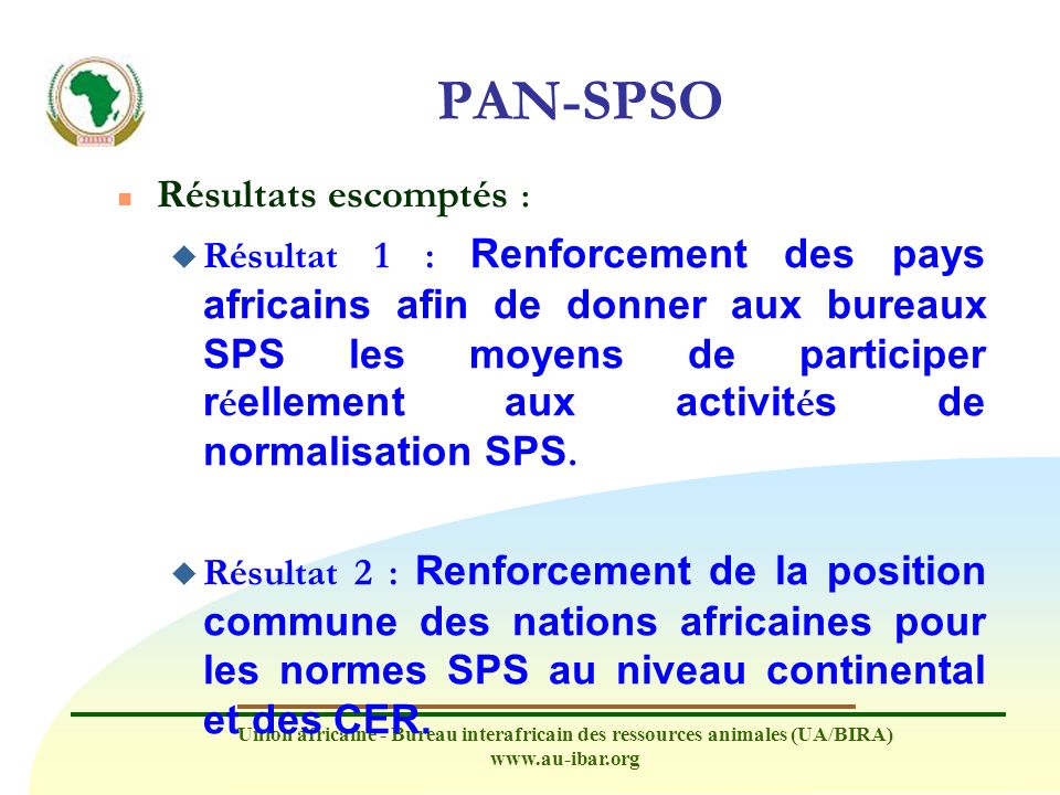PAN-SPSO Résultats escomptés :