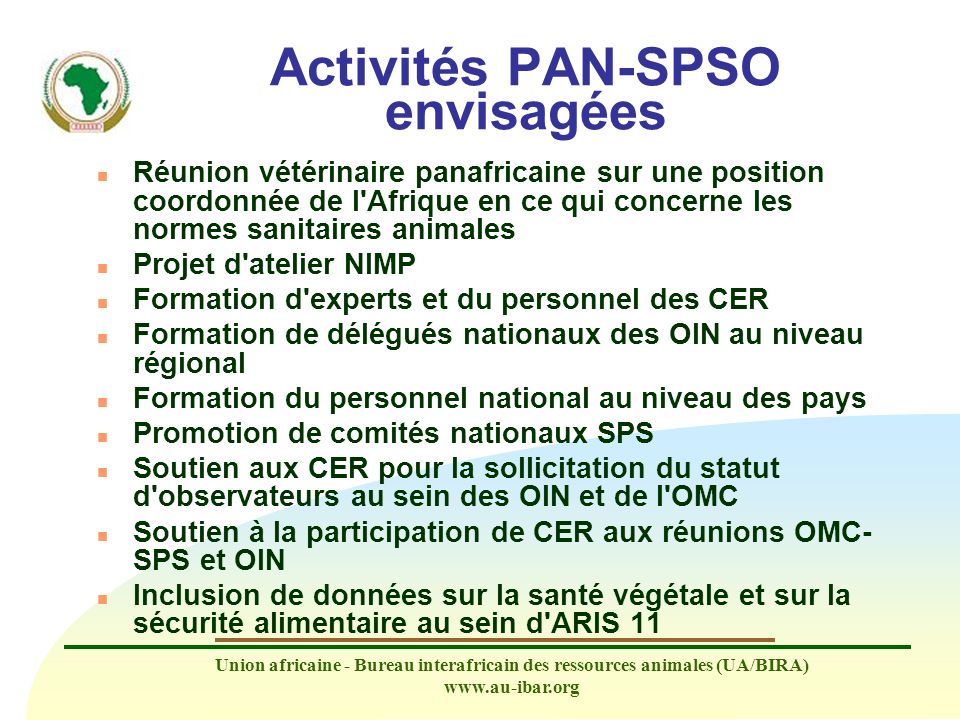 Activités PAN-SPSO envisagées