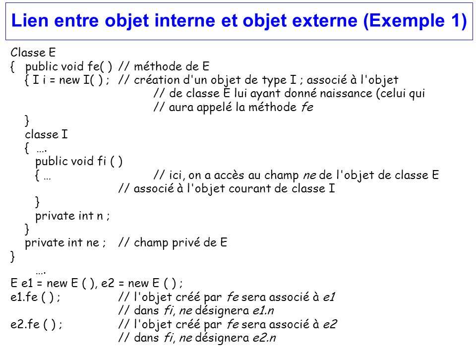 Lien entre objet interne et objet externe (Exemple 1)