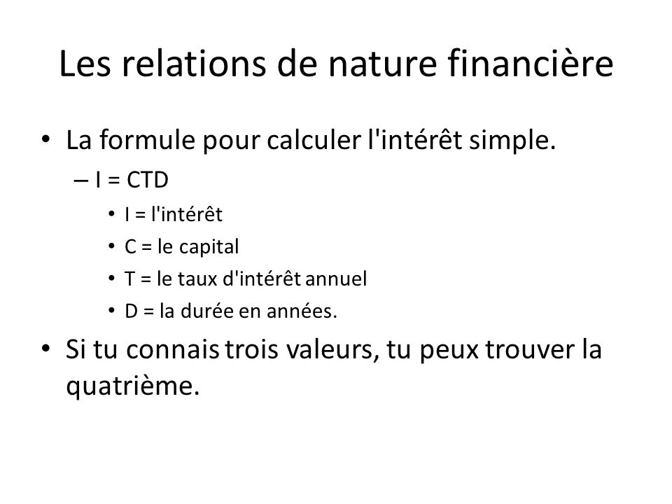 Les relations de nature financière