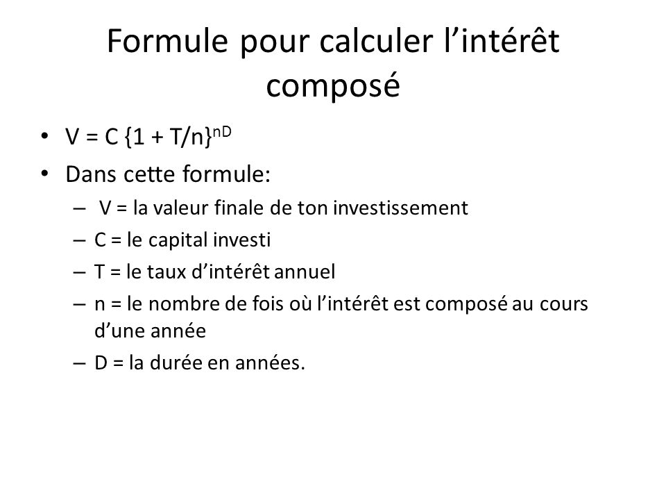 Formule pour calculer l’intérêt composé