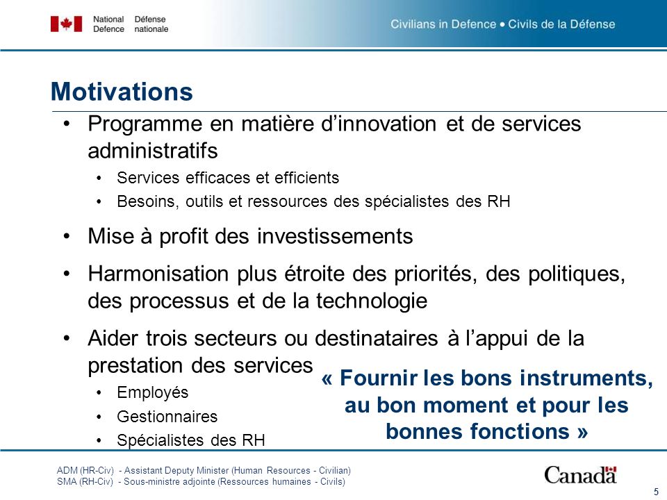 Motivations Programme en matière d’innovation et de services administratifs. Services efficaces et efficients.