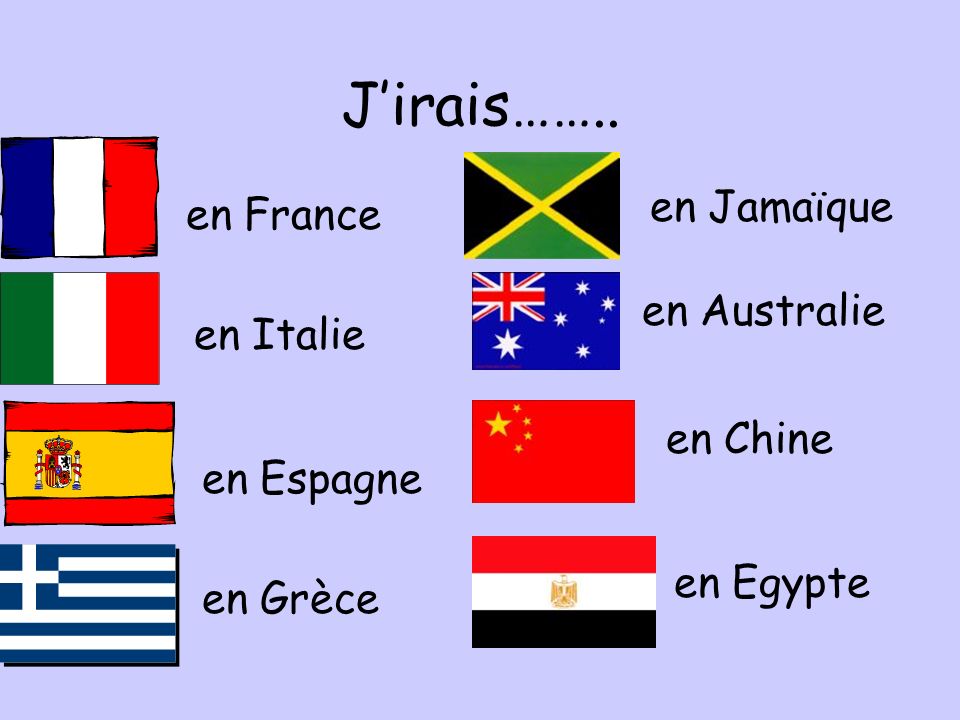 J’irais…….. en Jamaïque en France en Australie en Italie en Chine