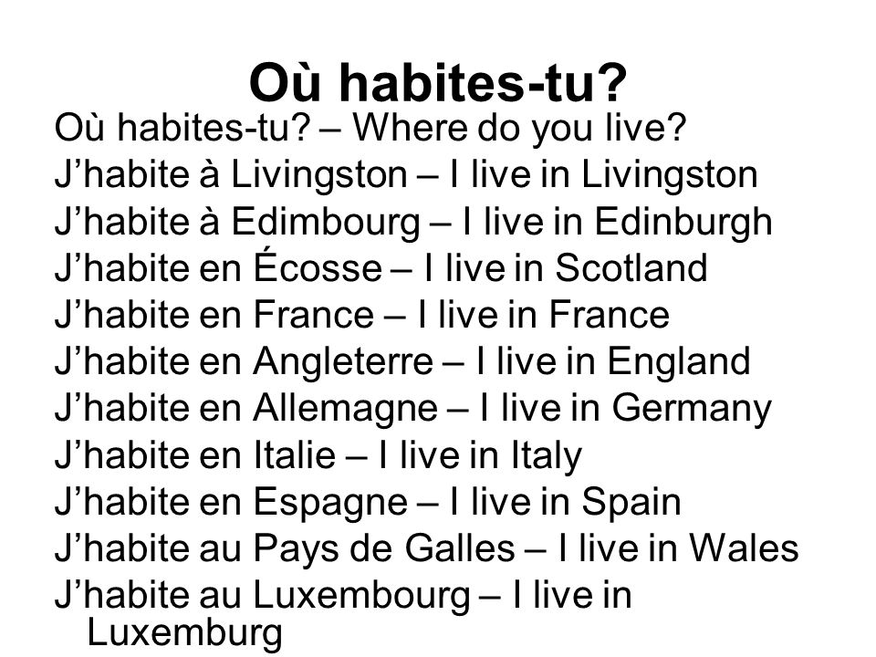 Où habites-tu Où habites-tu – Where do you live