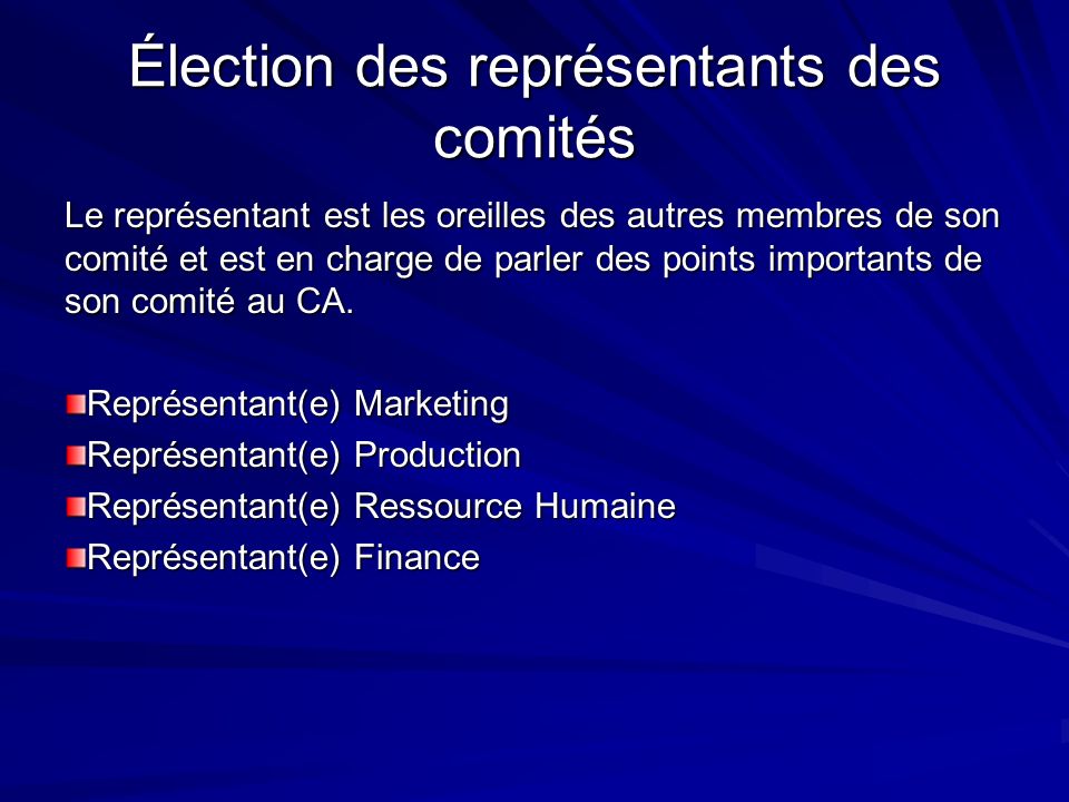 Élection des représentants des comités