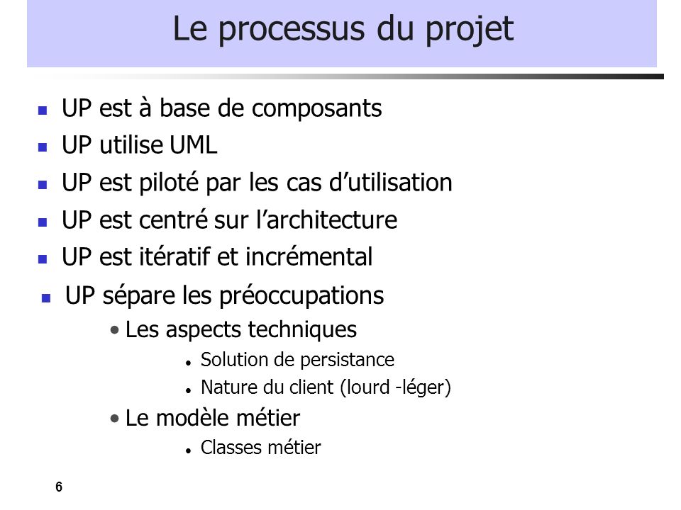 Le processus du projet UP est à base de composants UP utilise UML