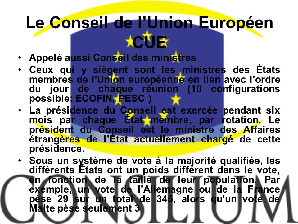 Le Conseil de l’Union Européen CUE