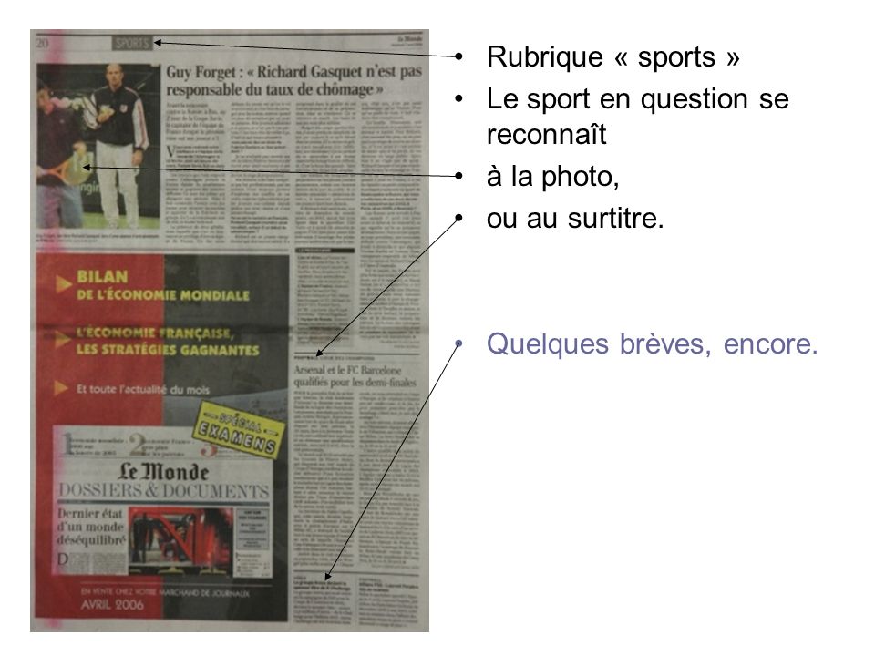 Rubrique « sports » Le sport en question se reconnaît.