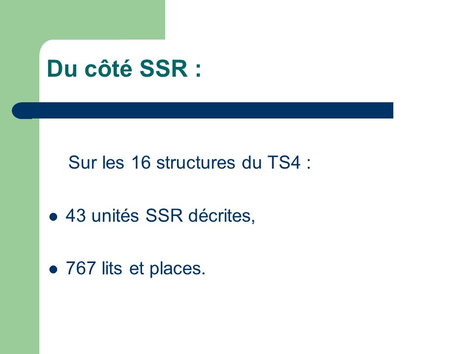 Du côté SSR : Sur les 16 structures du TS4 : 43 unités SSR décrites,